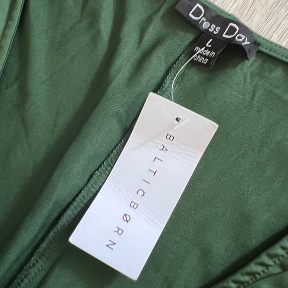 Baltic Born Dress Day Jumpsuit Large Green V-Neck Jersey Wide Leg Holiday Ruffle - Picture 8 of 12